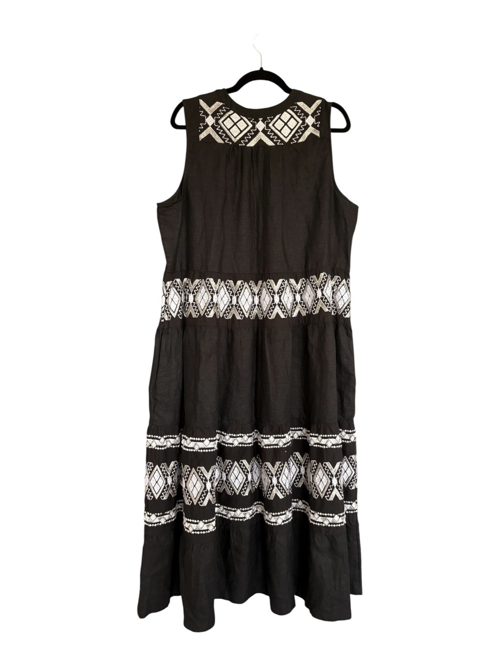 Chico's Size 3 (US 16) Black Linen Embroidered Sleeveless Maxi Dress Boho - Picture 5 of 8